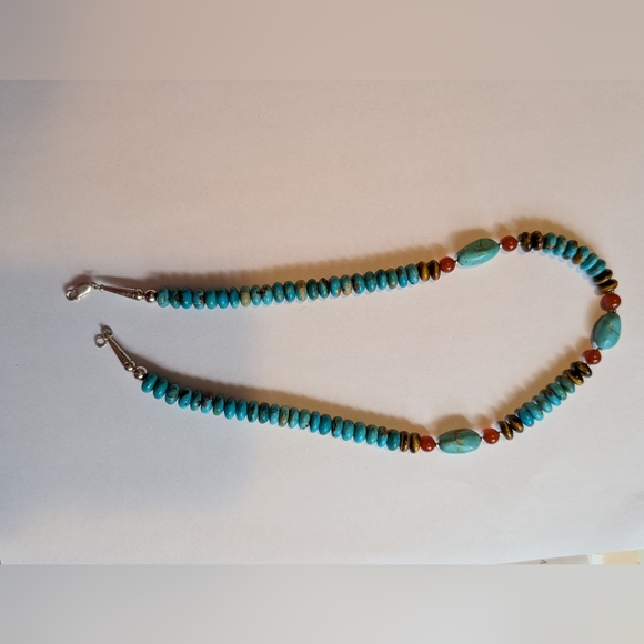 Jewelry - Sterling Silver, Turquoise, Tiger Eye And (I Believe) Carnelian Necklace